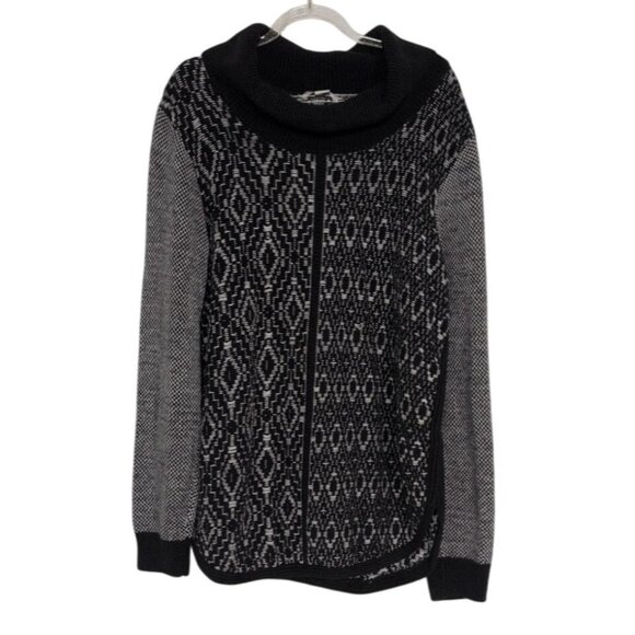 Coldwater Creek Cowl Neck Sweater Womens Size Large Blue Geometric Boho Knit - Picture 1 of 12